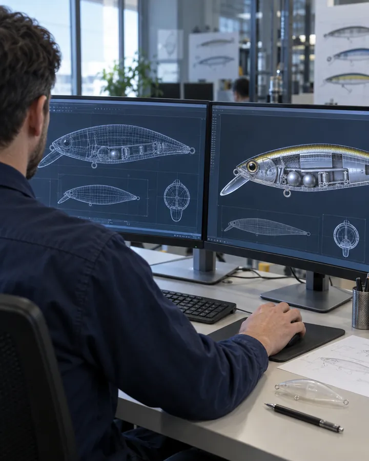 示意图：工程师通过 CAD 开发拟饵设计